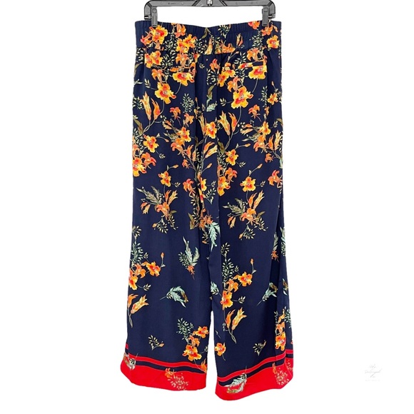 Adrienne Vittadini Floral Navy Colorful Print Wide Leg Mid Rise Palazzo Pant 8